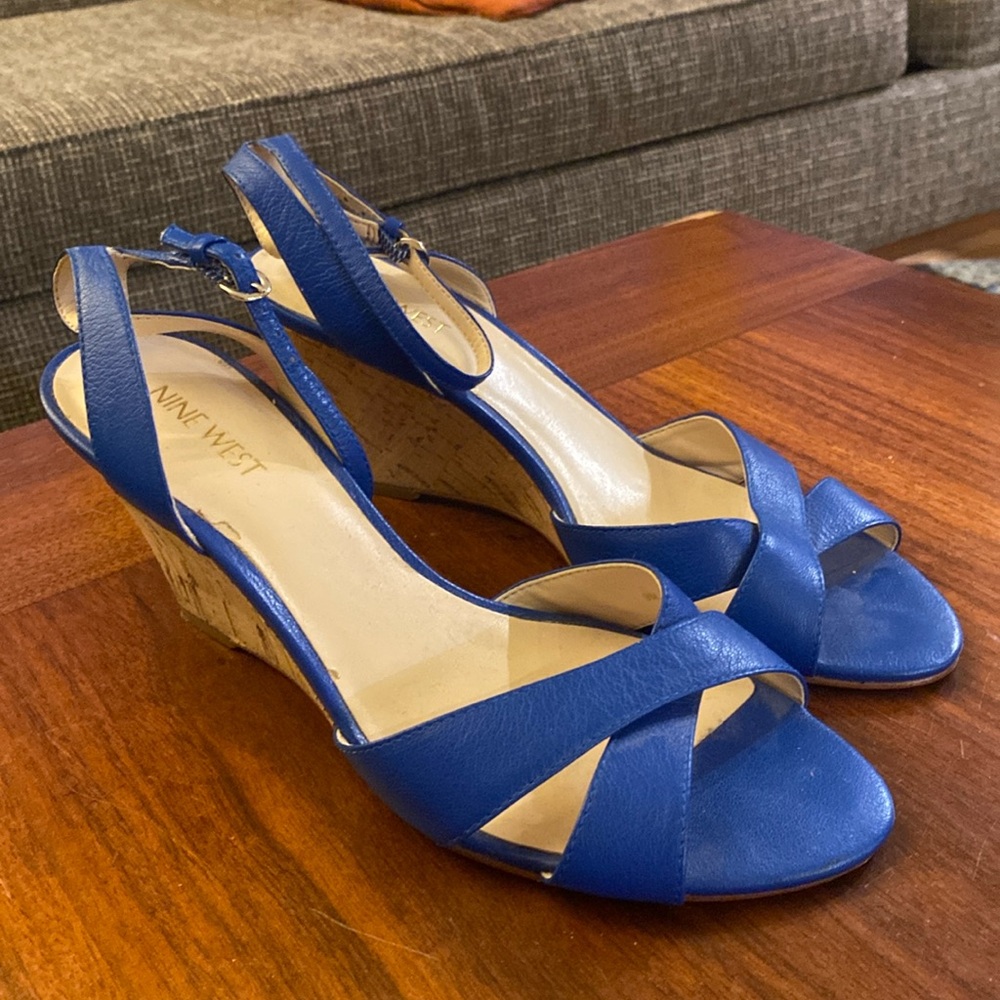 Nine West royal blue cork wedge heels size 9
